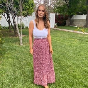 Maroon and white floral maxi skirt